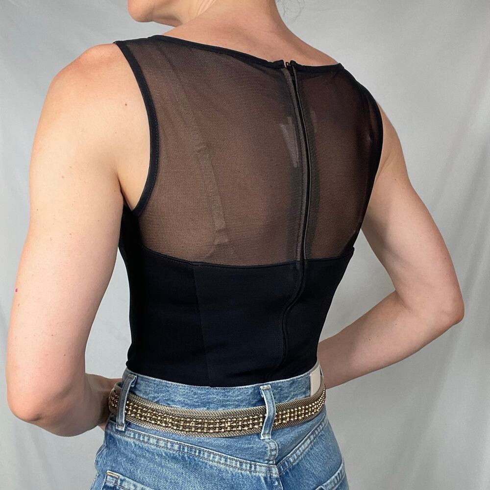 Cache vintage rhinestone bodysuit sleeveless illusion sweetheart Tadashi 90s S - Picture 3 of 17